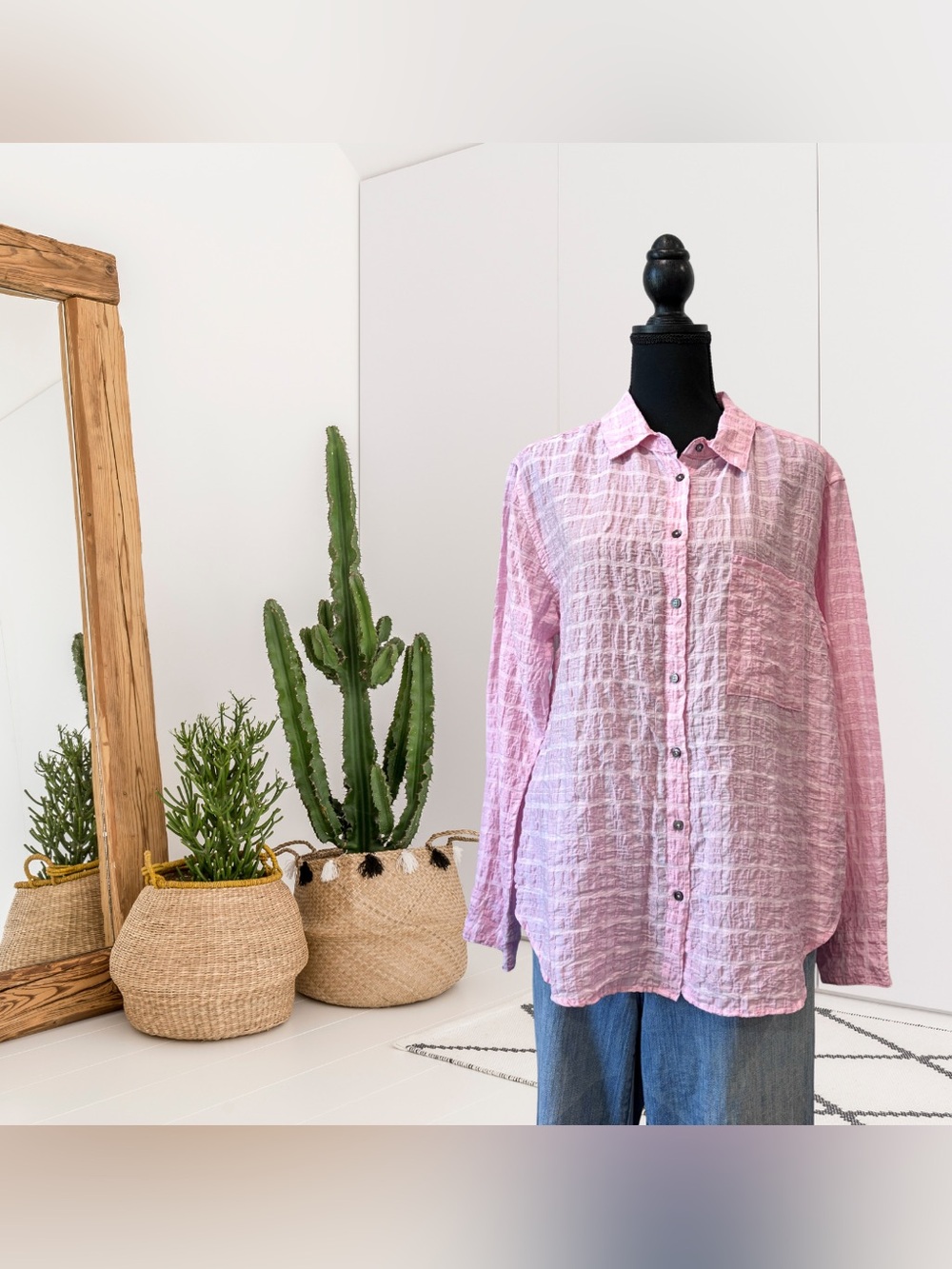 Dylan Long Sleeve Plaid Crinkle Button Down Top